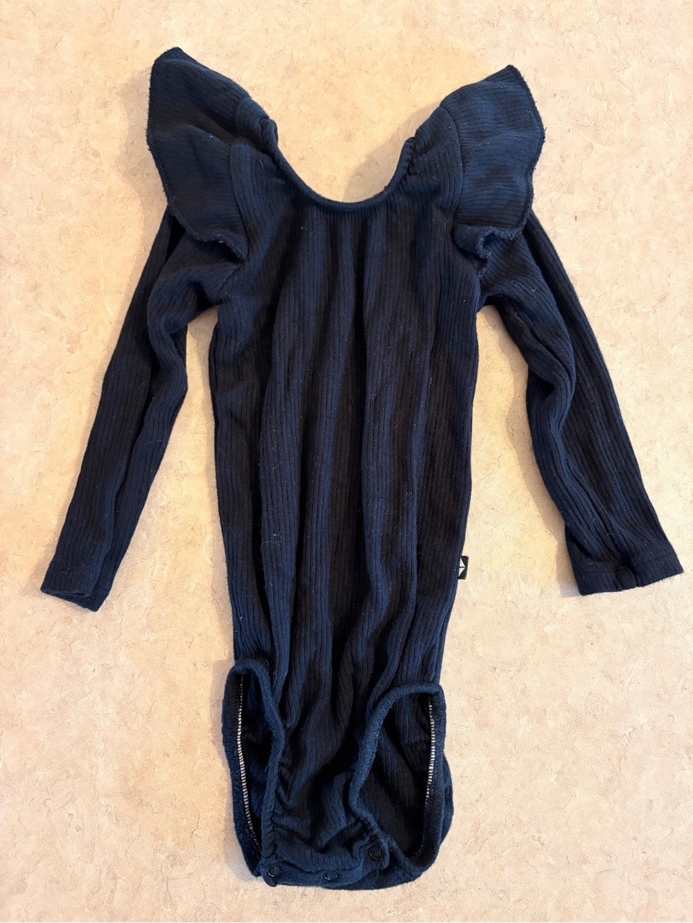 Kyte BABY Black Long-Sleeve Ruffled Shoulder Bodysuit